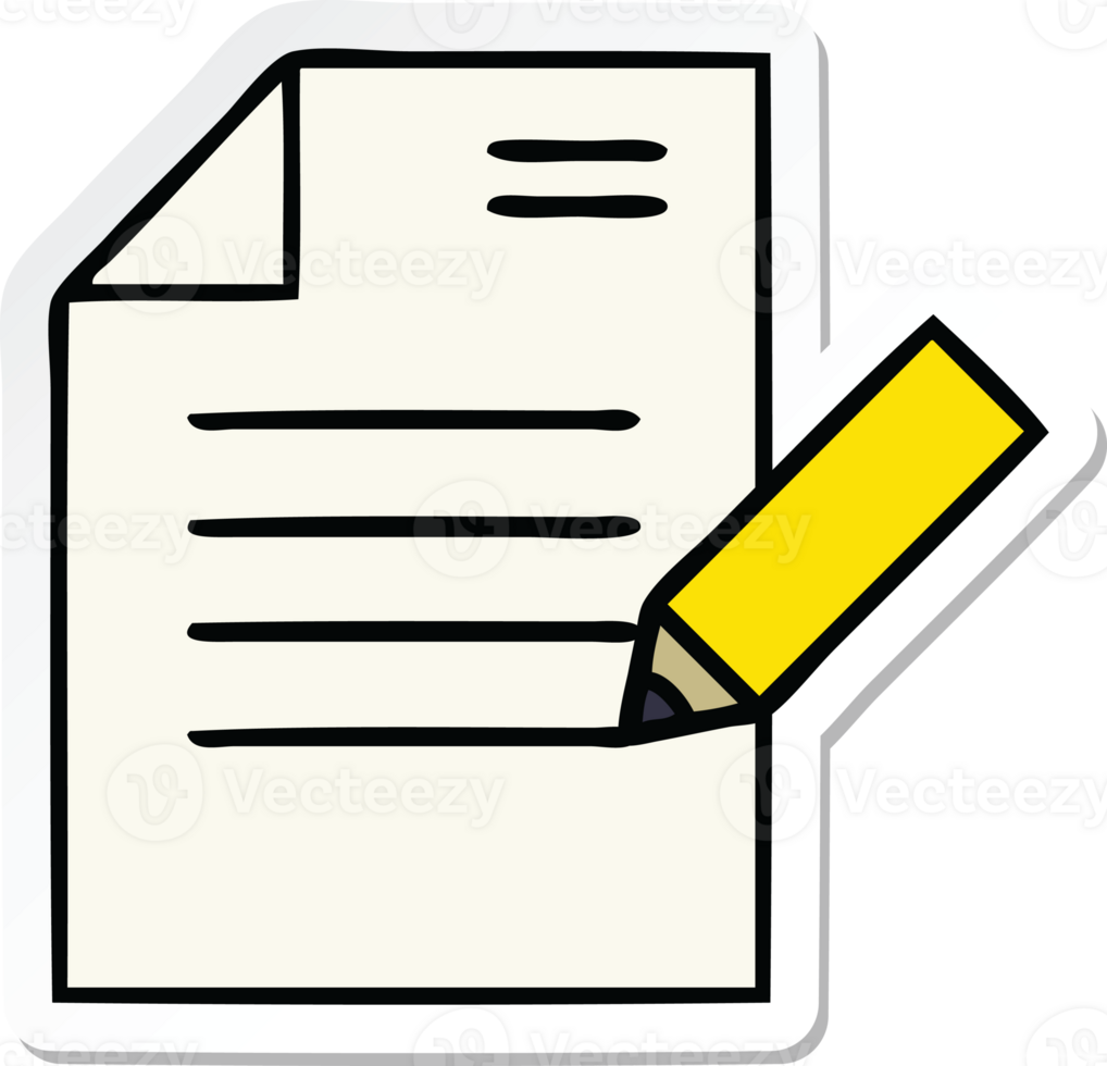 sticker van een schattige cartoon van het schrijven van een document png