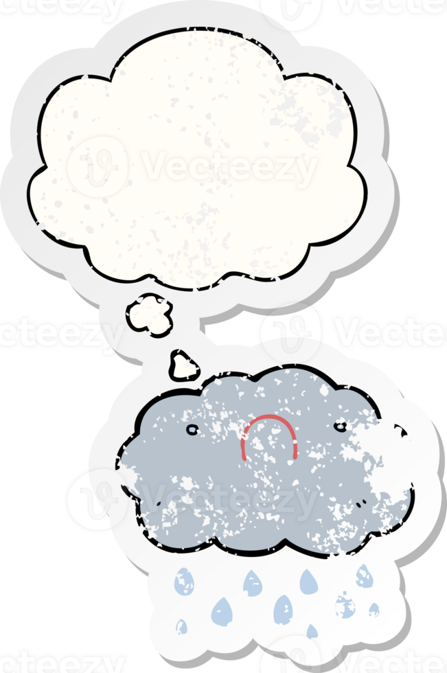 cute cartoon cloud with thought bubble as a distressed worn sticker png