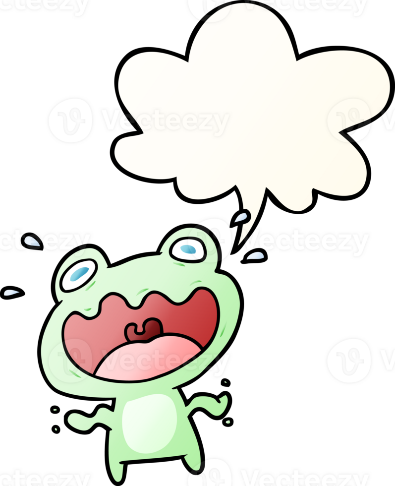 cute cartoon frog frightened with speech bubble in smooth gradient style png