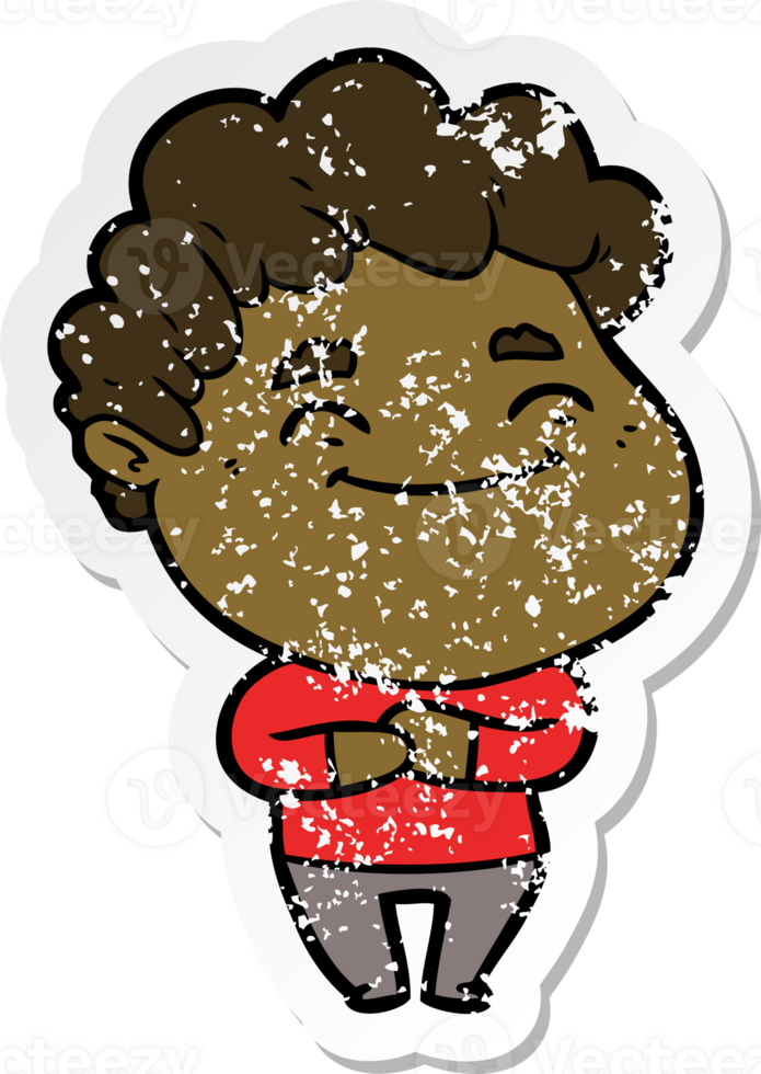 distressed sticker of a cartoon friendly man png