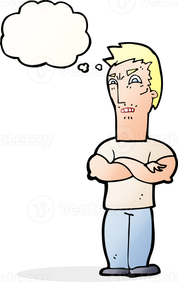 cartoon annoyed man with folded arms with thought bubble png