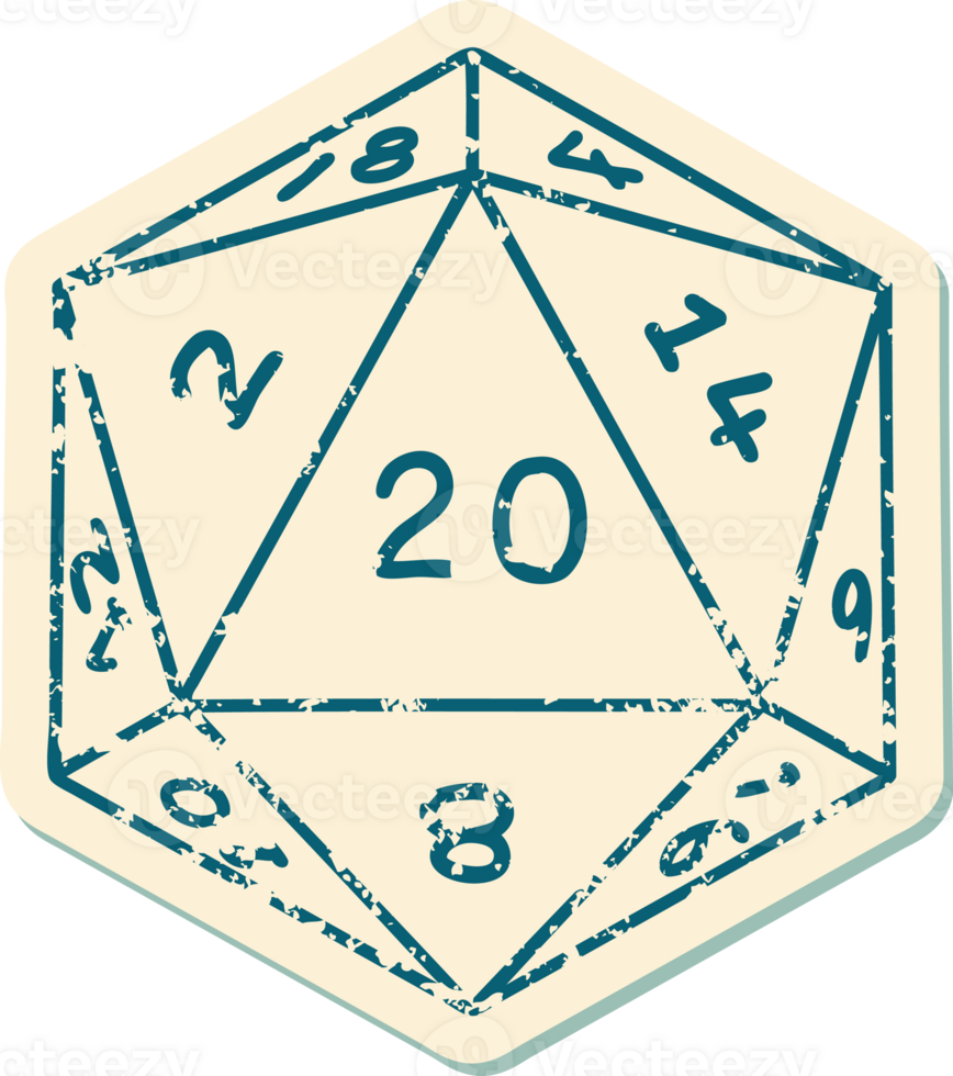 Retro Tattoo Style natural 20 D20 dice roll png