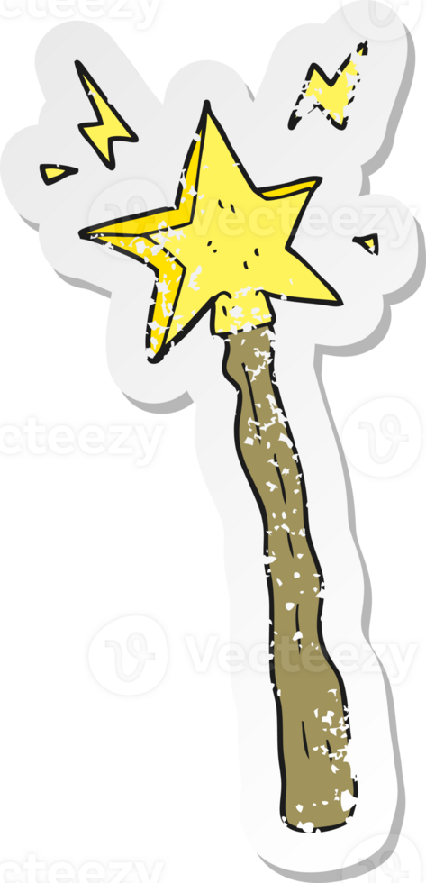 retro distressed sticker of a cartoon magic wand png