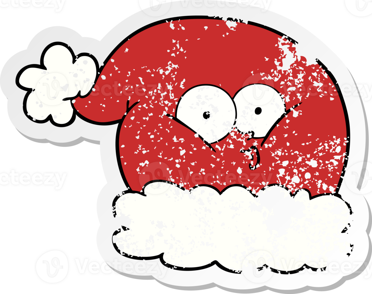 distressed sticker of a cartoon christmas santa hat png