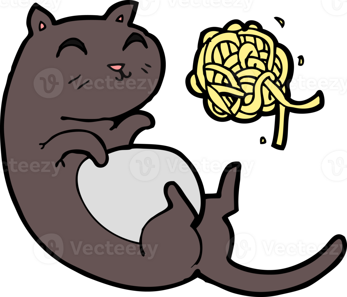 cartoon cat with ball of yarn png