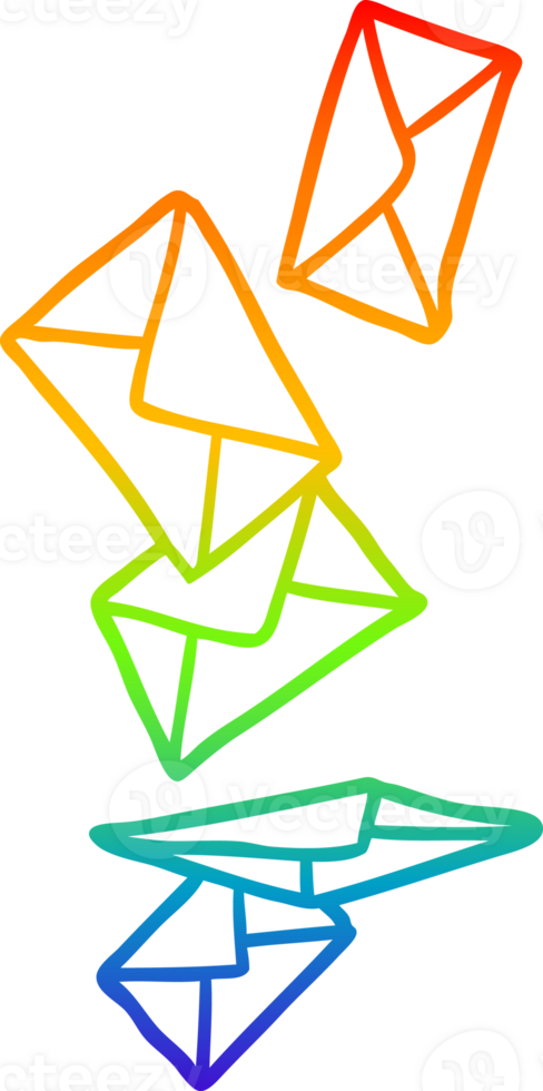 rainbow gradient line drawing of a envelopes falling png