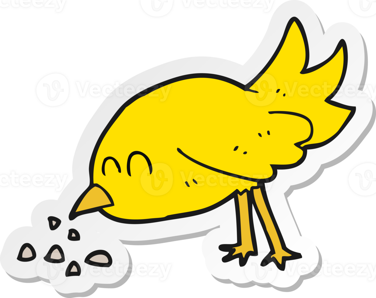 sticker of a cartoon bird pecking seeds png