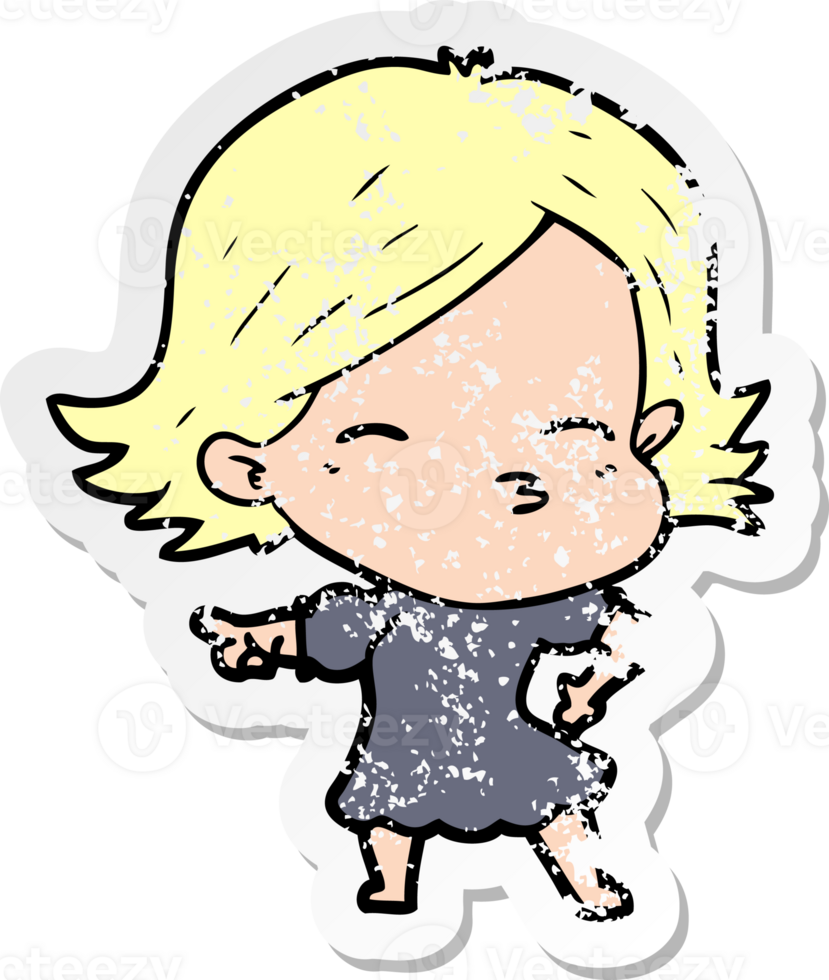 distressed sticker of a cartoon woman pointing png