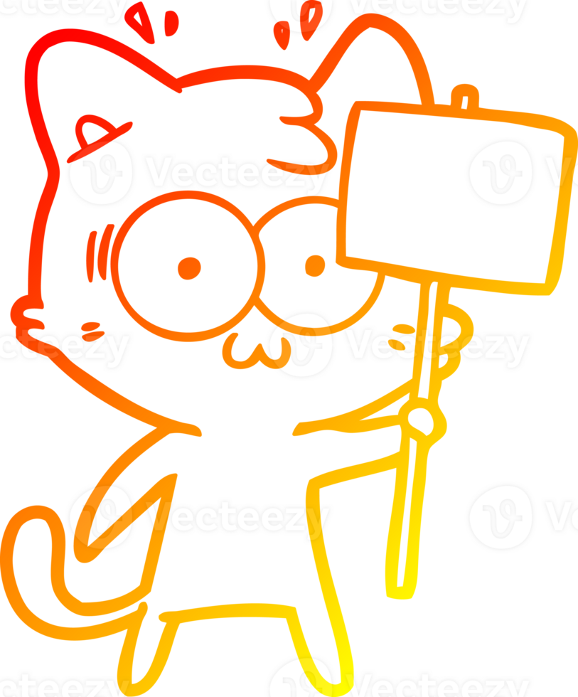 warm gradient line drawing of a cartoon surprised cat waving sign png
