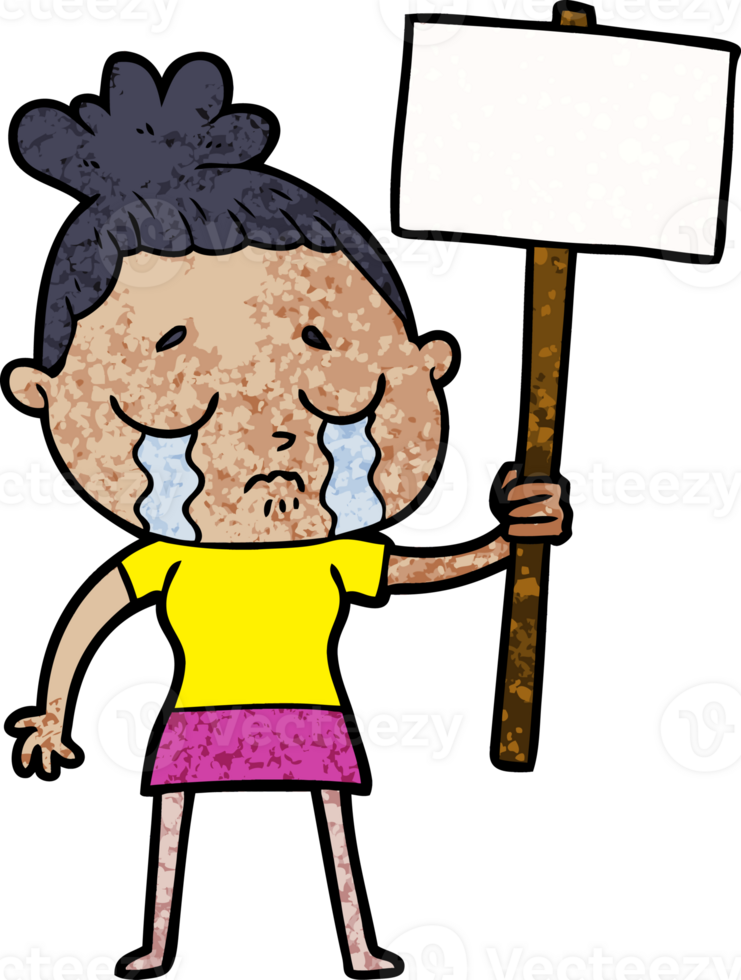 cartoon crying woman with protest sign png