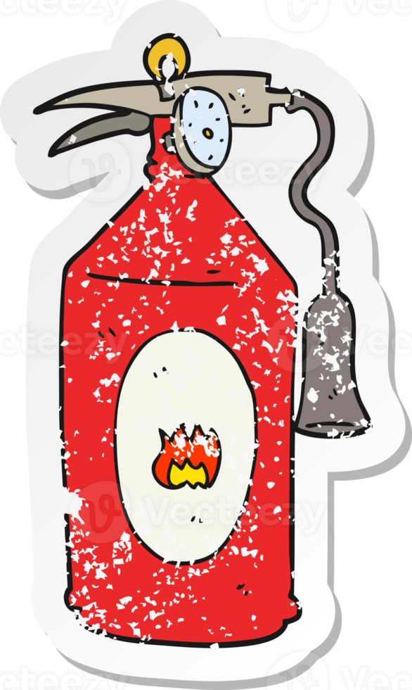 retro distressed sticker of a cartoon fire extinguisher png