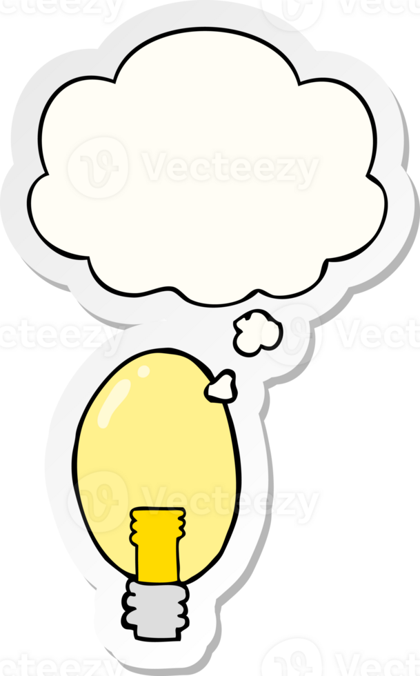 cartoon electric light with thought bubble as a printed sticker png