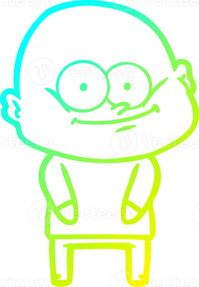 cold gradient line drawing of a cartoon bald man staring png