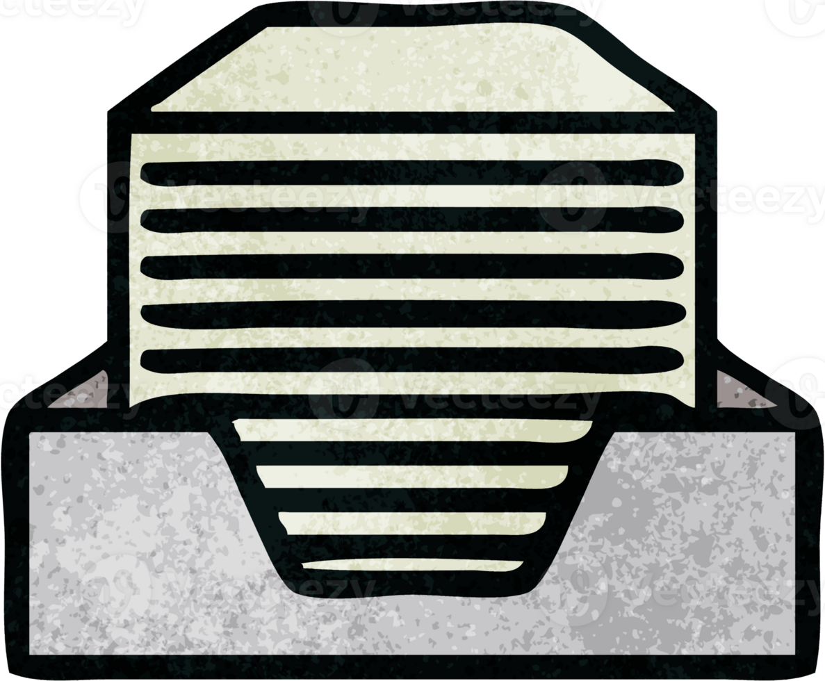 retro grunge texture cartoon of a stack of office papers png