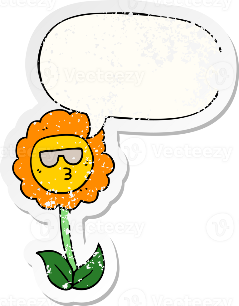 cartoon flower with speech bubble distressed distressed old sticker png