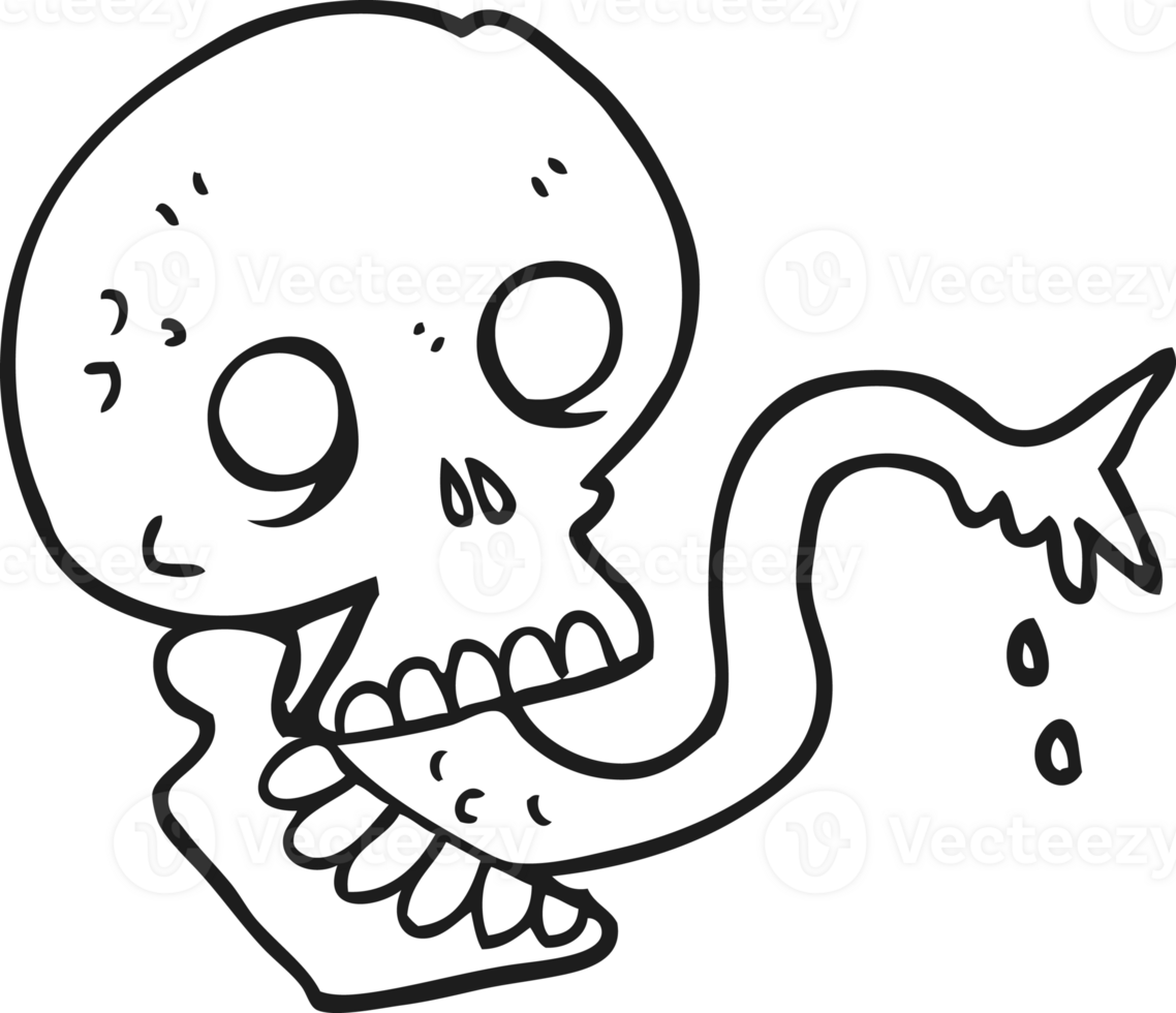 drawn black and white cartoon spooky halloween skull png