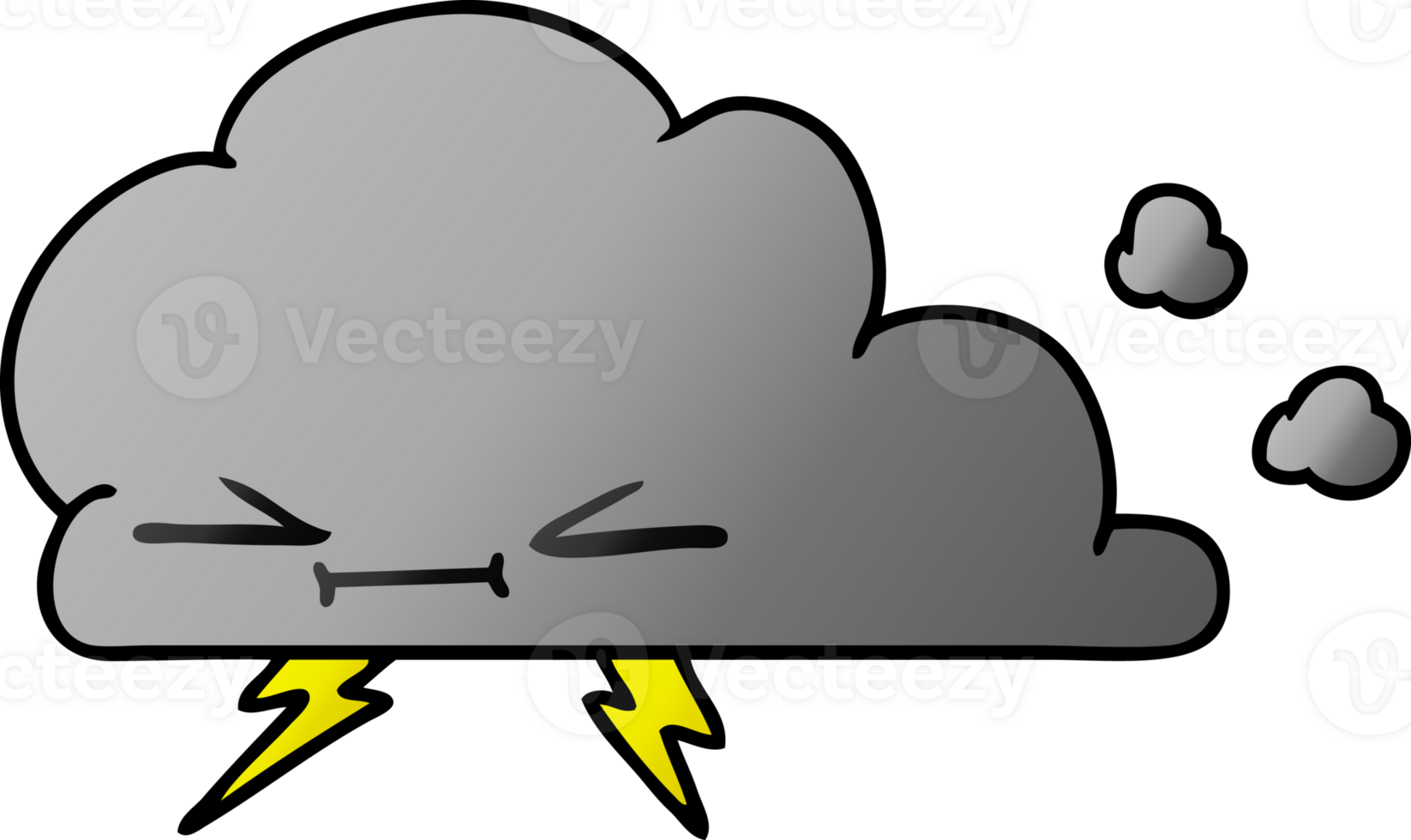 drawn gradient cartoon of a grumpy lightening cloud png