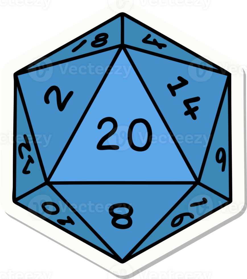 sticker of a natural 20 D20 dice roll png