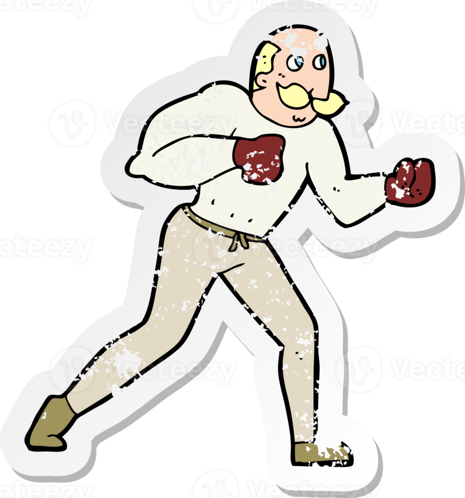 retro distressed sticker of a cartoon retro boxer man png