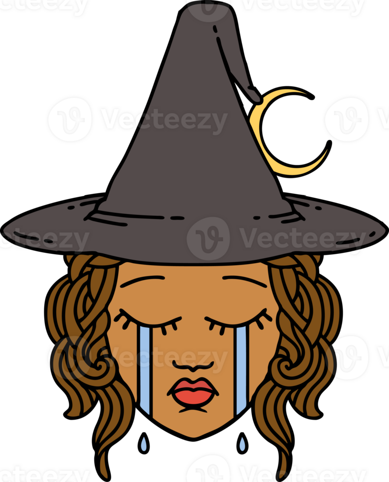 Retro Tattoo Style crying human witch character png