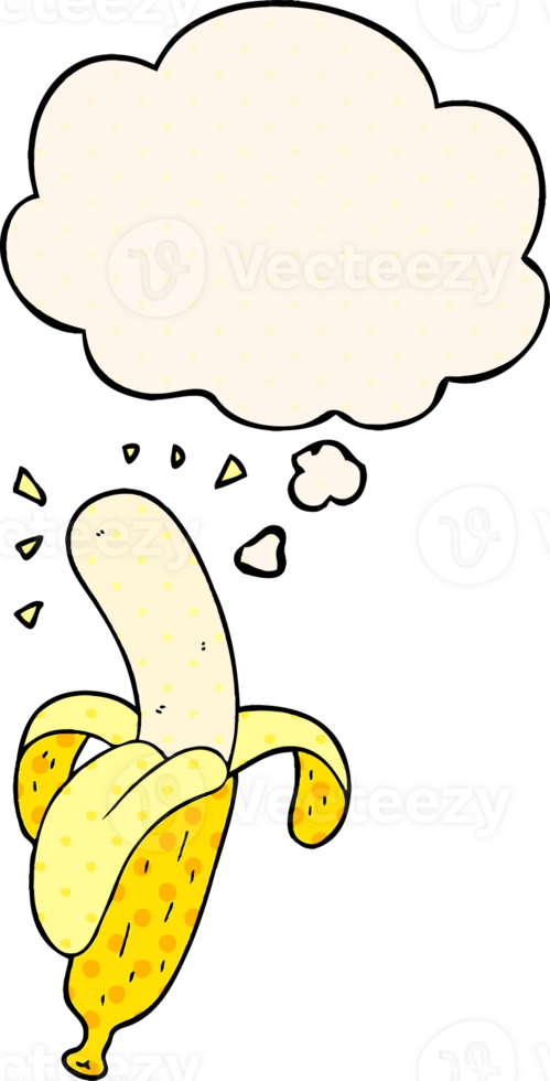 cartoon banana with thought bubble in comic book style png