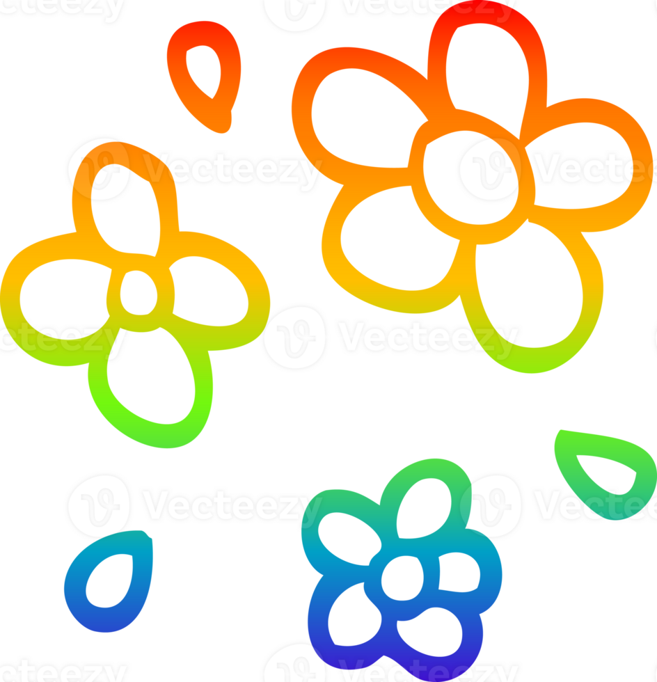 rainbow gradient line drawing of a cartoon decorative flowers png