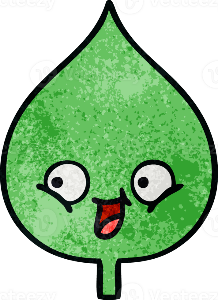 retro grunge texture cartoon of a expressional leaf png