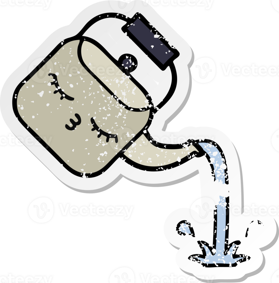 distressed sticker of a cute cartoon pouring kettle png