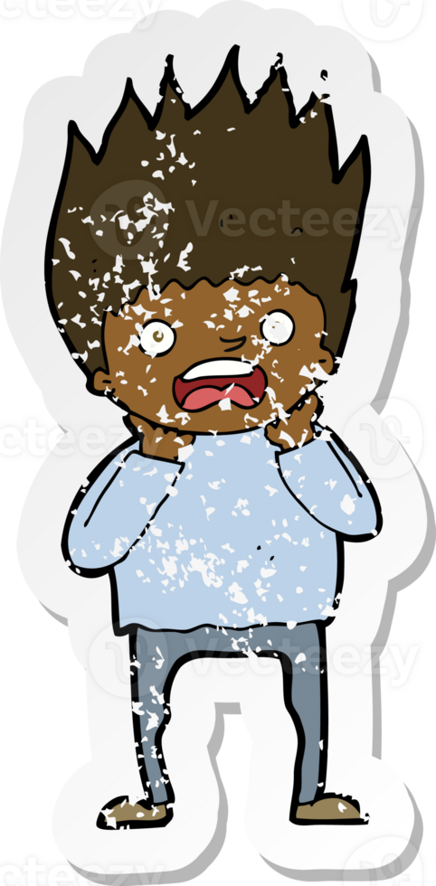 retro distressed sticker of a cartoon man panicking png