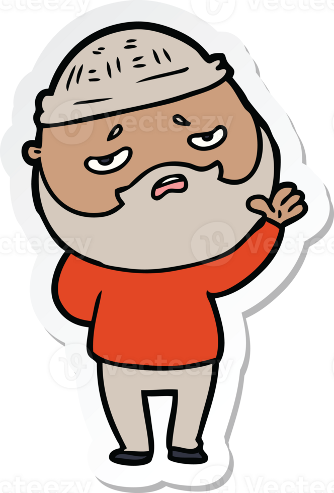 sticker of a cartoon worried man with beard png