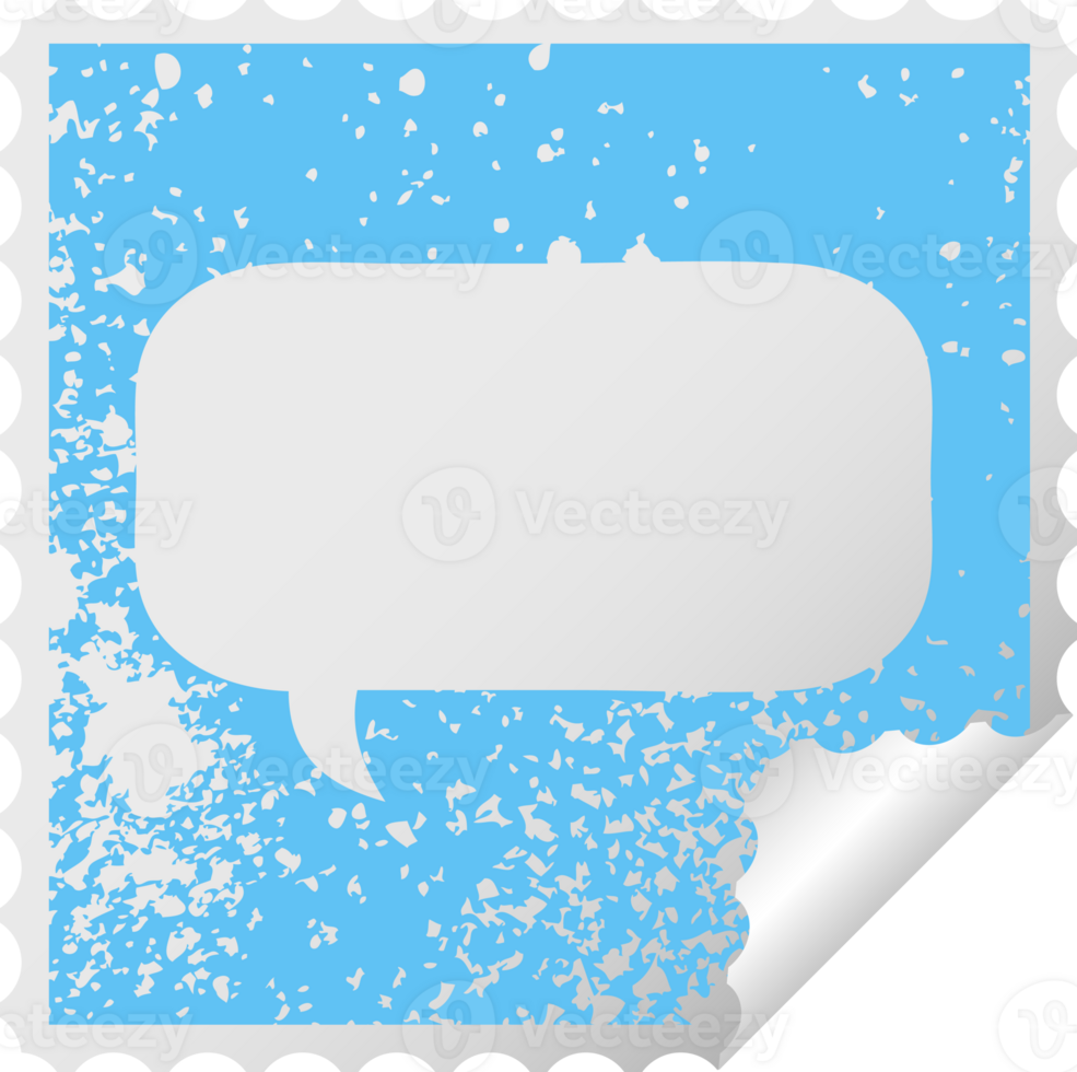 distressed square peeling sticker symbol of a speech bubble png