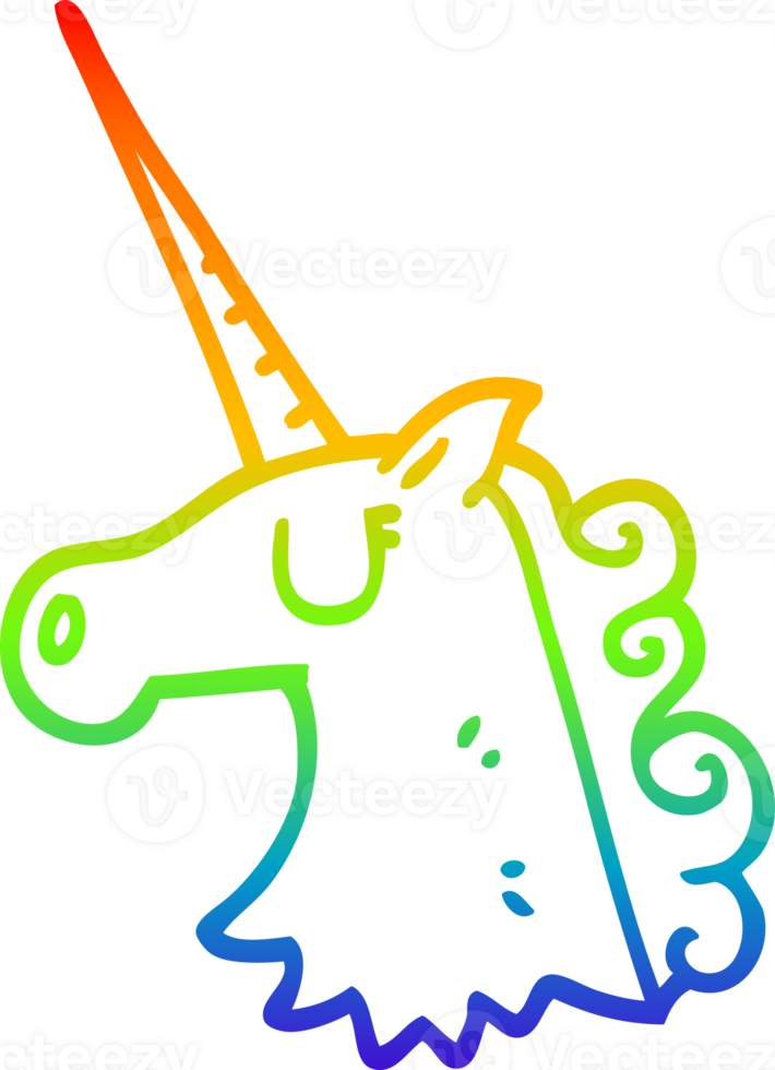 rainbow gradient line drawing of a cartoon pretty unicorn png