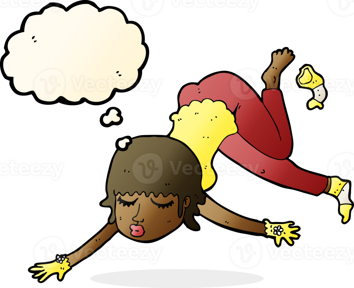 cartoon woman floating with thought bubble png