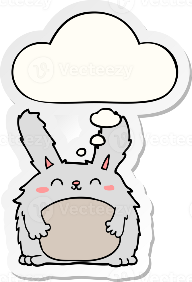cartoon furry rabbit with thought bubble as a printed sticker png