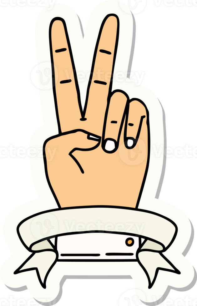 sticker of a peace two finger hand gesture with banner png