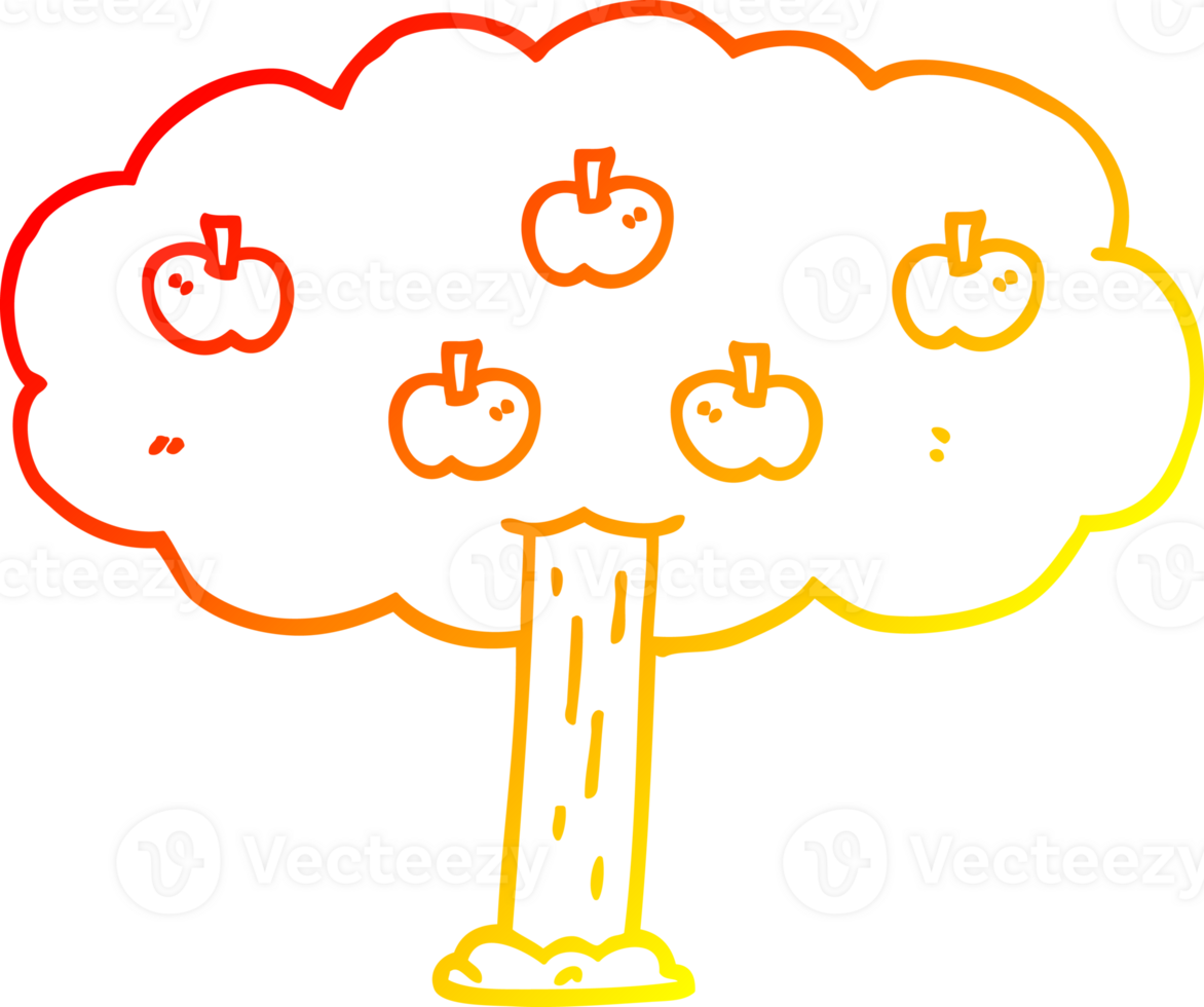 warm gradient line drawing of a cartoon apple tree png