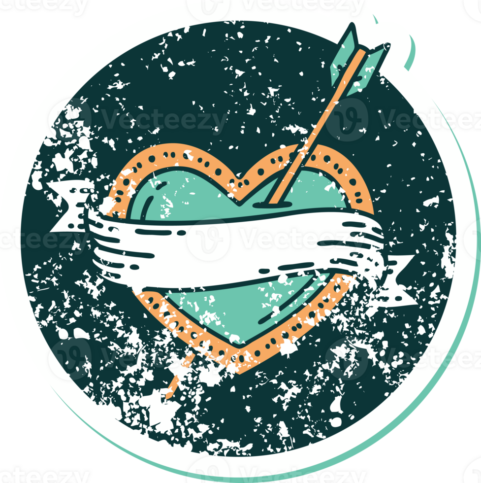 iconic distressed sticker tattoo style image of an arrow heart and banner png