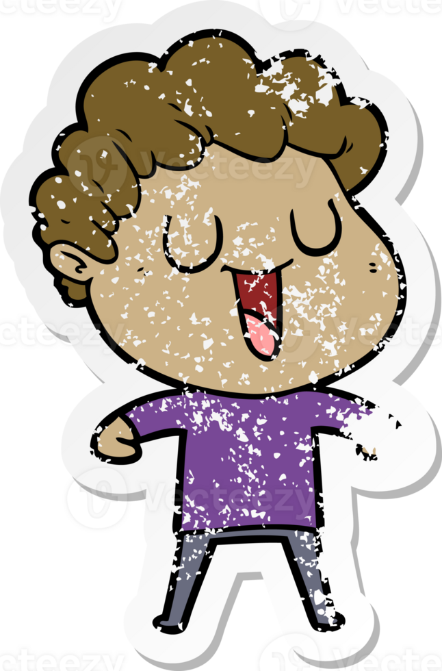 distressed sticker of a laughing cartoon man png