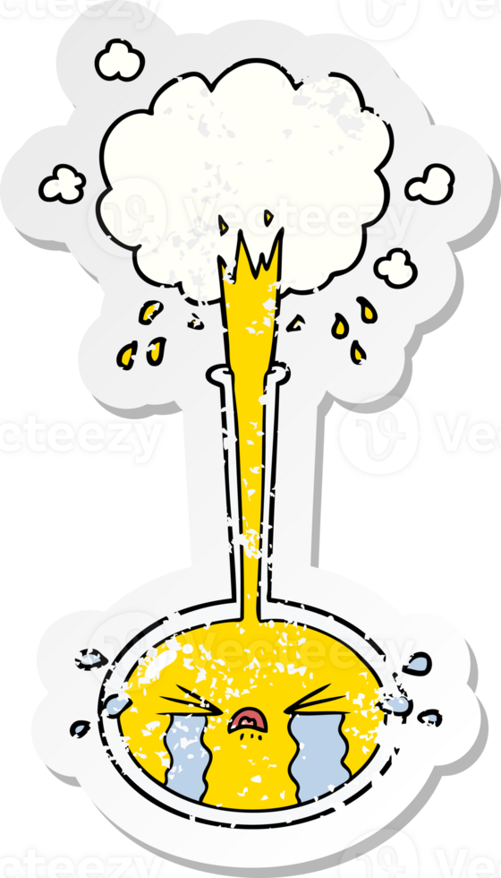 distressed sticker of a crying cartoon science experiment crying png