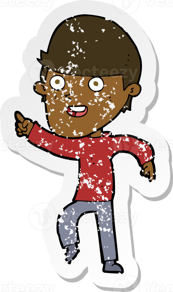 retro distressed sticker of a cartoon happy man png
