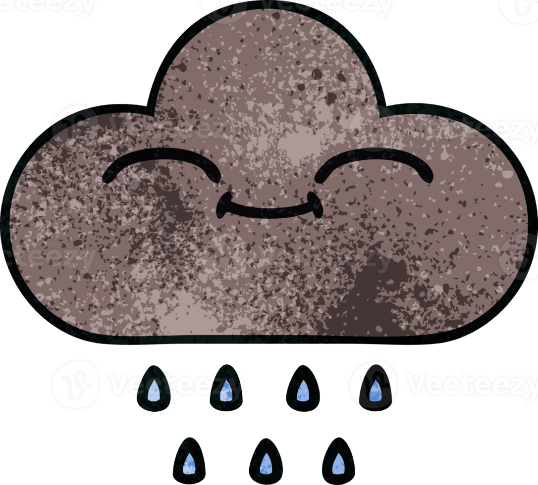 retro grunge texture cartoon of a storm rain cloud png