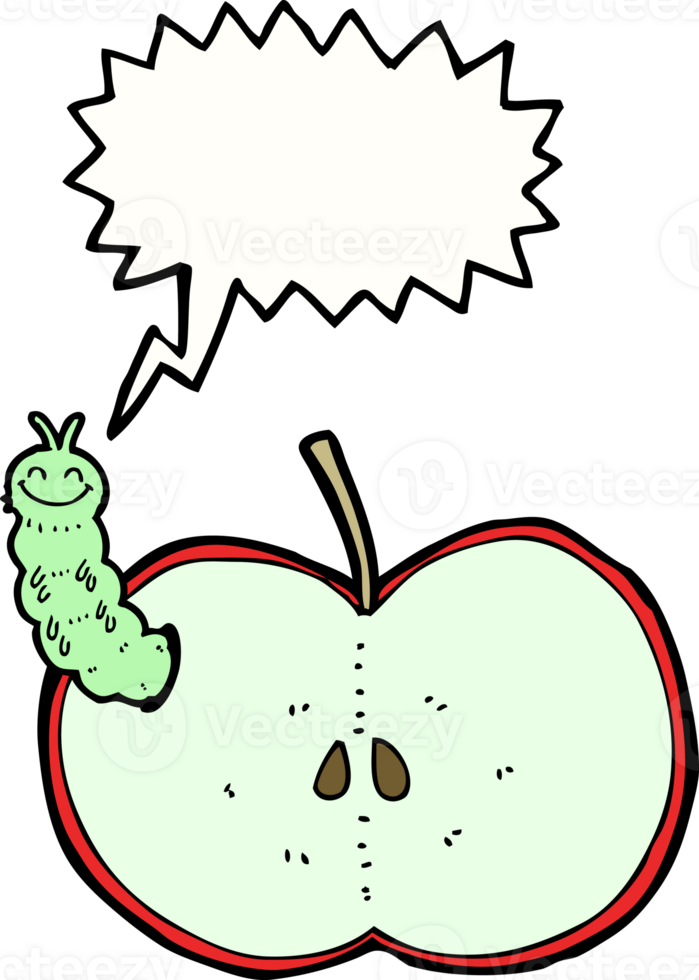 cartoon bug eating apple with speech bubble png