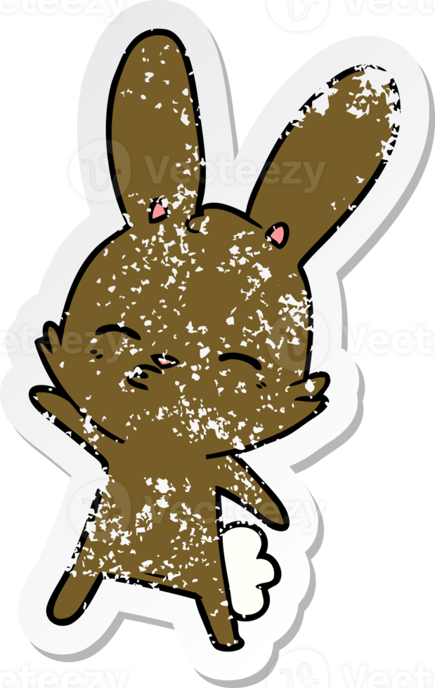 distressed sticker of a curious bunny cartoon png