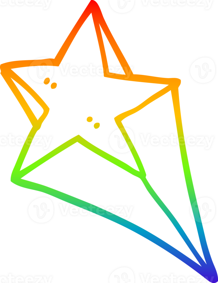 rainbow gradient line drawing of a cartoon shooting star png