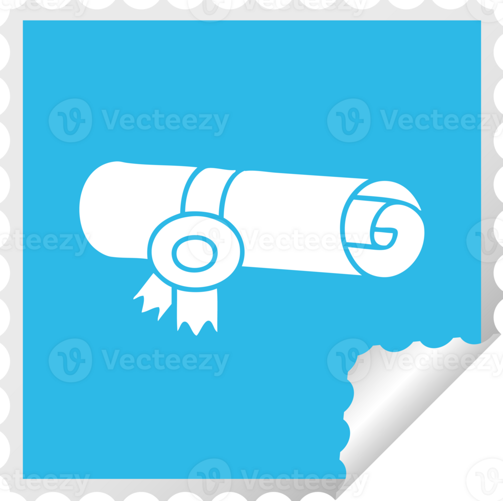 square peeling sticker cartoon of a rolled certificate png