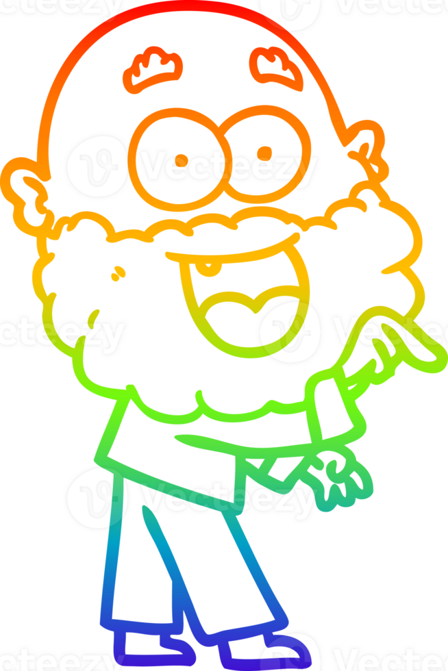 rainbow gradient line drawing of a cartoon crazy happy man with beard png