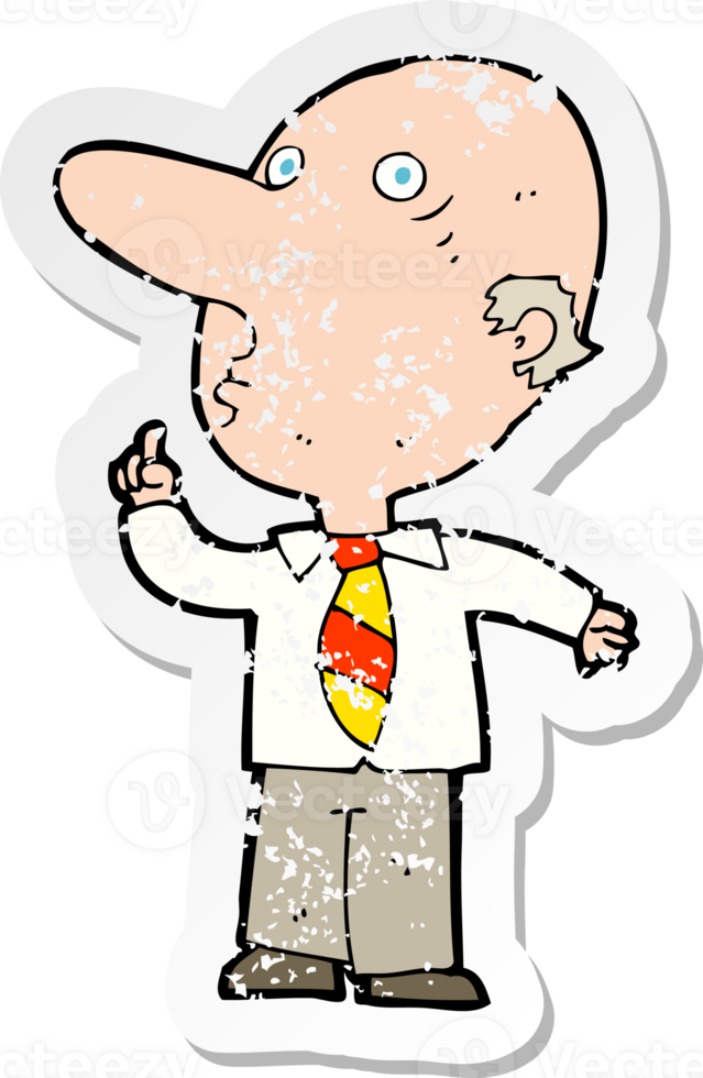 retro distressed sticker of a cartoon bald man asking question png
