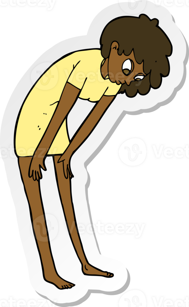 sticker of a cartoon woman looking at her feet png