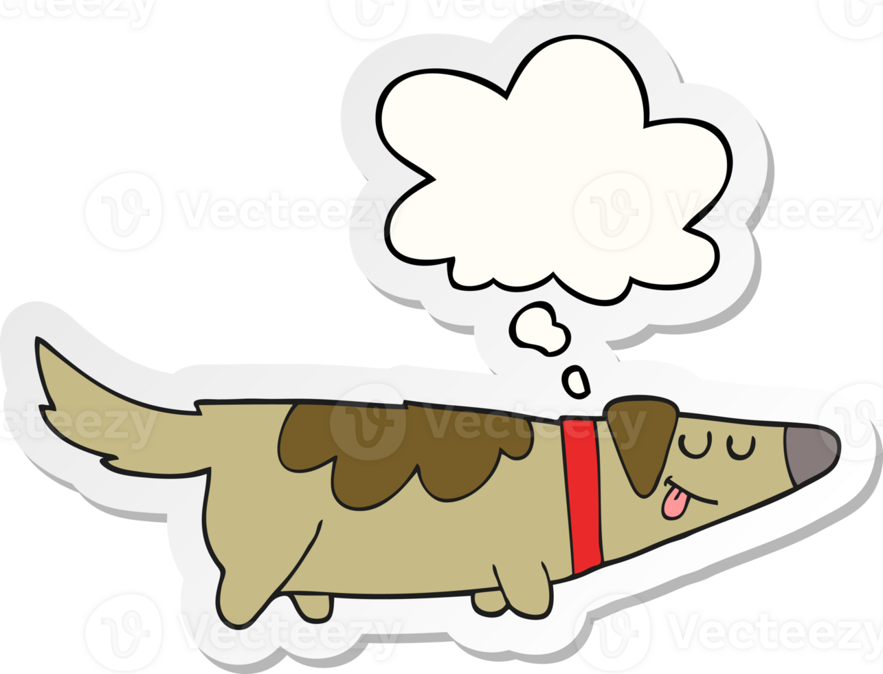 cartoon dog with thought bubble as a printed sticker png