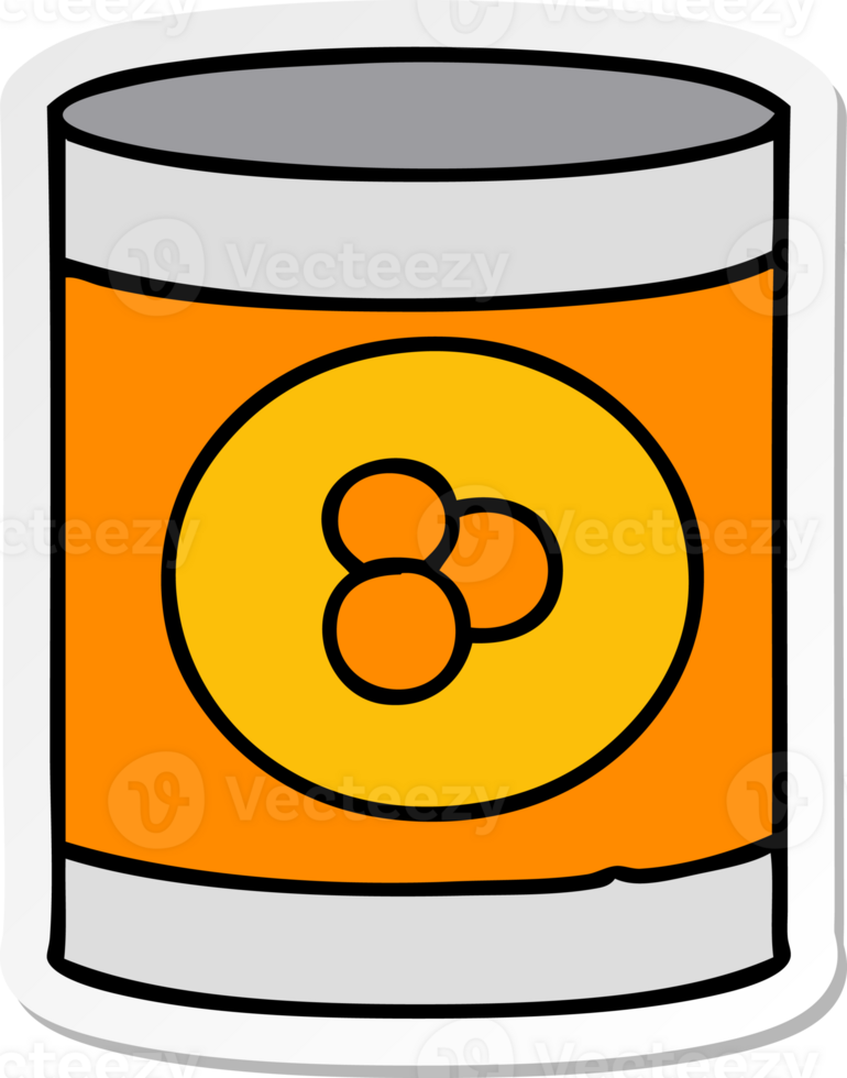 hand drawn sticker cartoon doodle of a can of peaches png